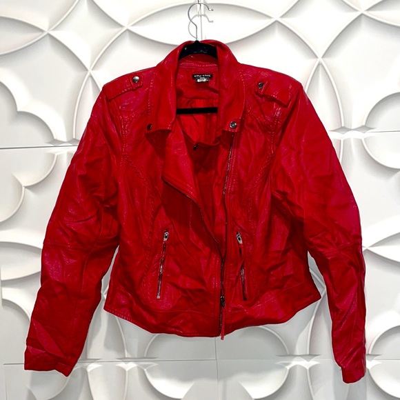 City Chic Red Faux Leather Jacket Xs/14.    Dd - Picture 1 of 5